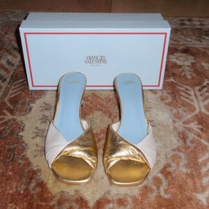 Frances Valentine Farah Platino/Oyster Nappa Leather Slide Shoes Size 7 New